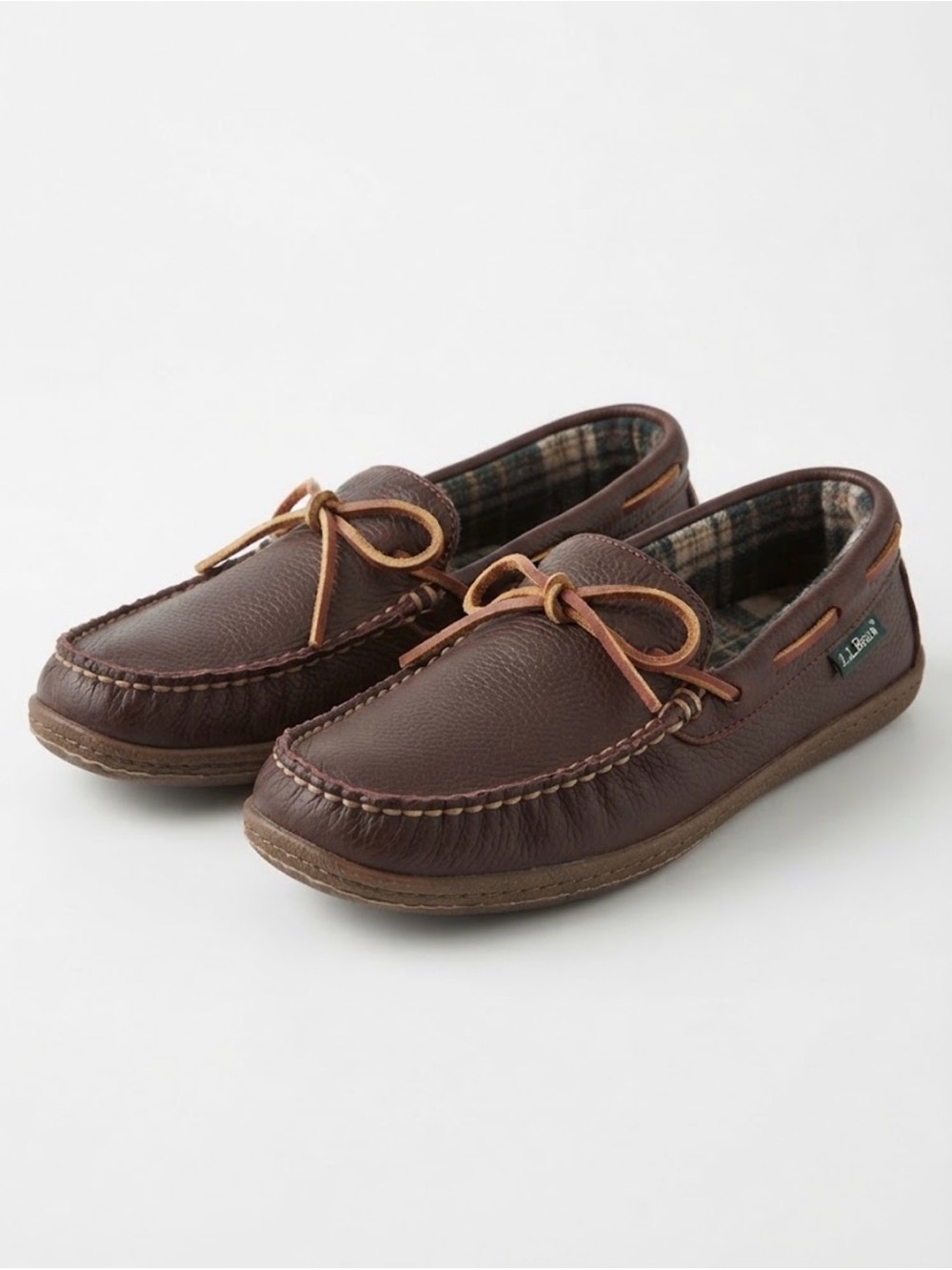 L.L.Bean Brown Tumbled Leather Lined Moccasin Slippers - Men's SZ 9
